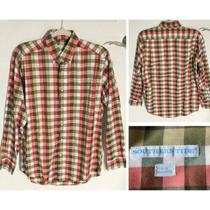 Southern Tide Plaid Long Sleeve Button Down Shirt green pink 29838
